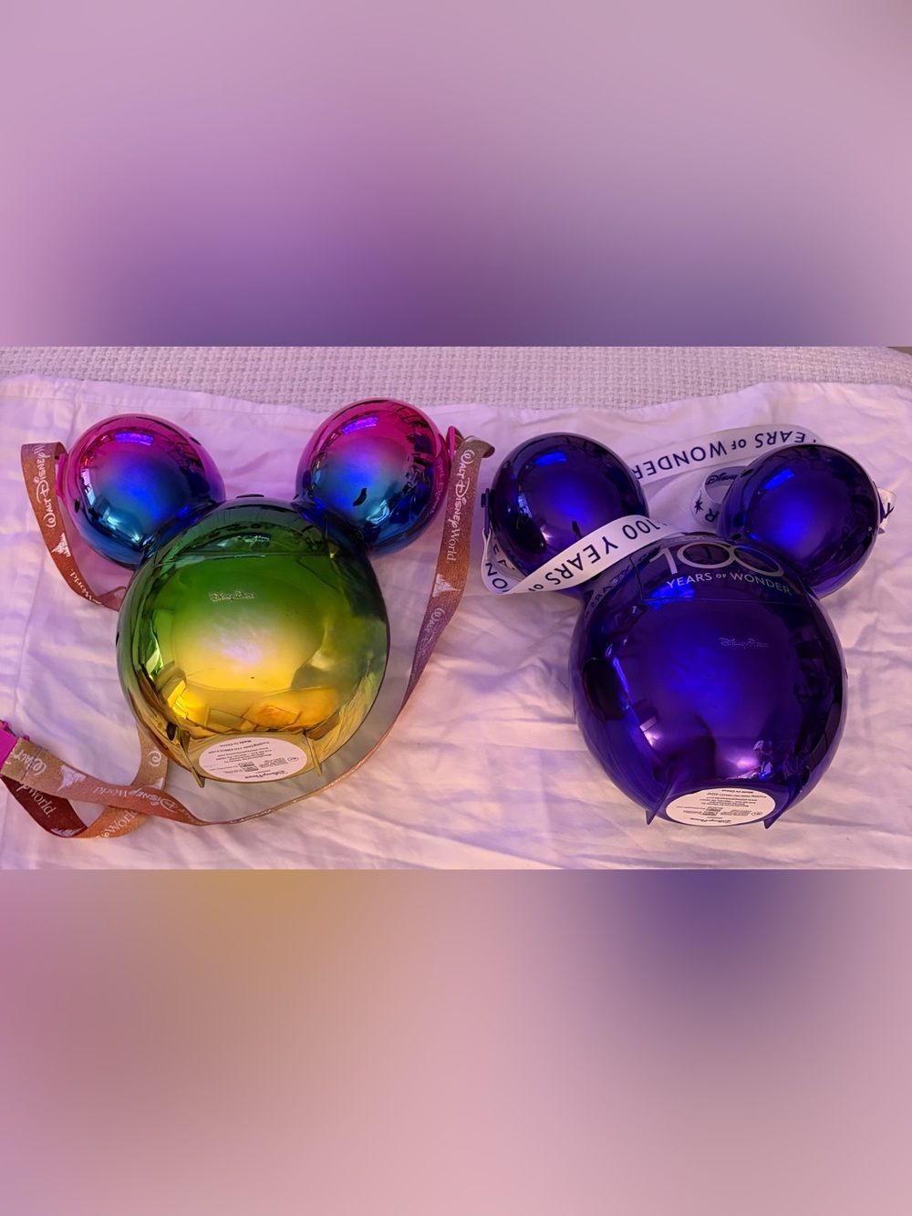 2 Disney Parks Collectible Popcorn Buckets Rainbow Purple Metallic Magic Kingdom